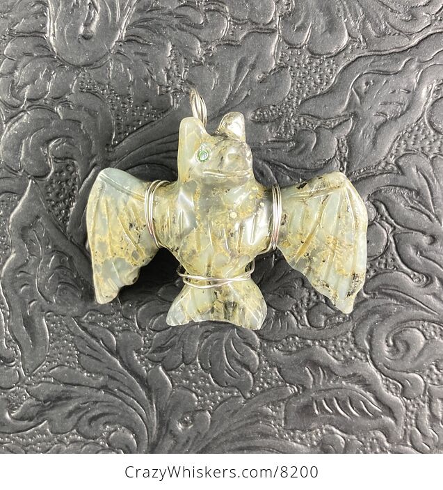 Green Soapstone Carved Flying Bat Pendant - #H3wyl0dtVTs-3