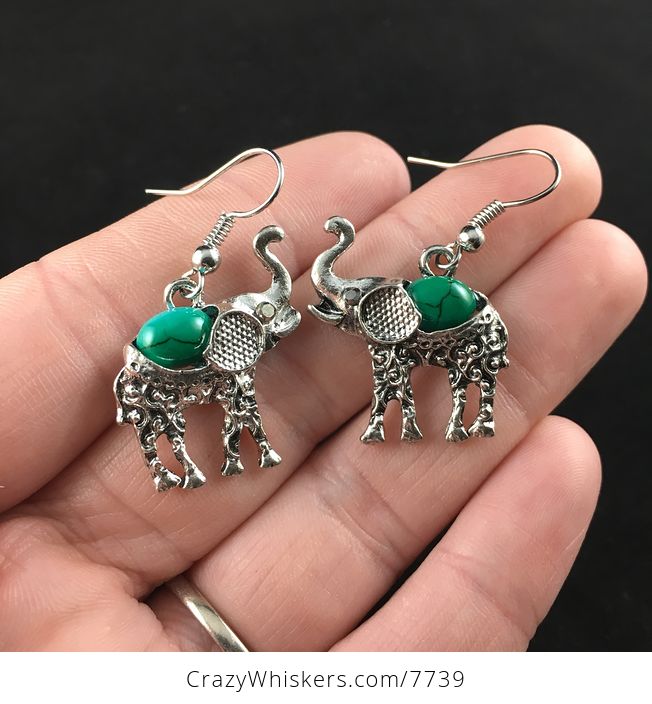 Green Stone and Silver Elephant Necklace Bracelet and Earrings Jewelry Set - #1frZyAOAr9k-6