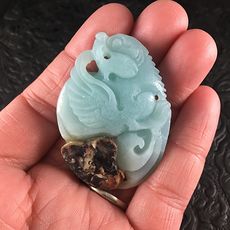 Griffin Gryphon Griffon Carved Blue and Brown Amazonite Stone Pendant Jewelry #VOU3u1HVncs