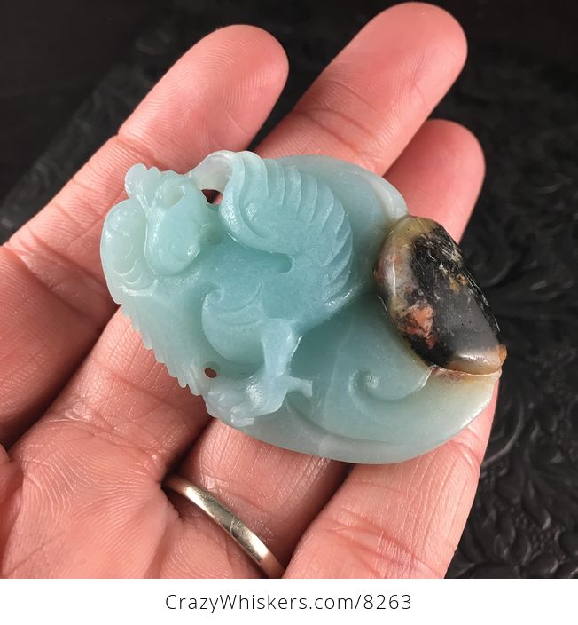 Griffin Gryphon Griffon Carved Blue and Brown Amazonite Stone Pendant Jewelry - #VOU3u1HVncs-6
