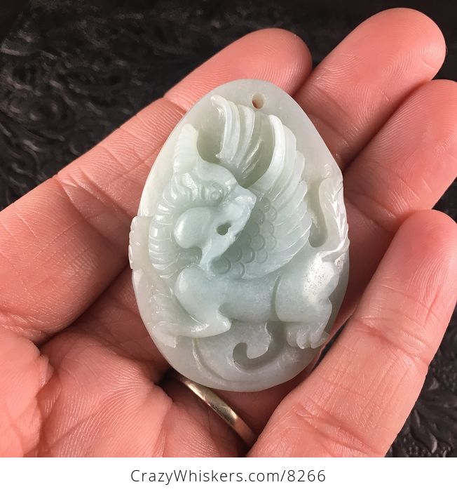 Griffin Gryphon Griffon Carved in Blue Amazonite Stone Pendant Jewelry - #Xok8DK5N88k-1