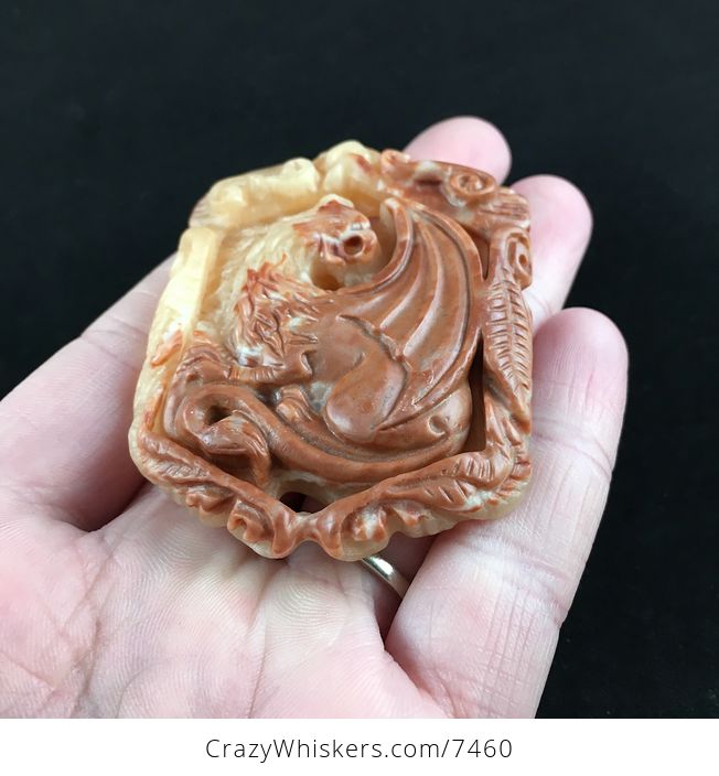 Griffin Gryphon Griffon Carved Red Jasper Stone Pendant Jewelry - #1wPuTz06ExI-2