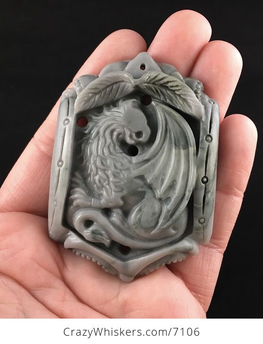 Griffin Gryphon Griffon Carved Ribbon Jasper Stone Pendant Jewelry - #DvWE7yXAgBU-1