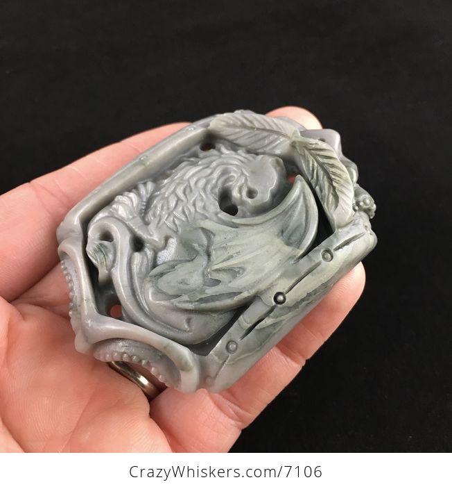 Griffin Gryphon Griffon Carved Ribbon Jasper Stone Pendant Jewelry - #DvWE7yXAgBU-3
