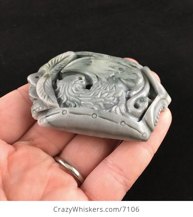 Griffin Gryphon Griffon Carved Ribbon Jasper Stone Pendant Jewelry - #DvWE7yXAgBU-4