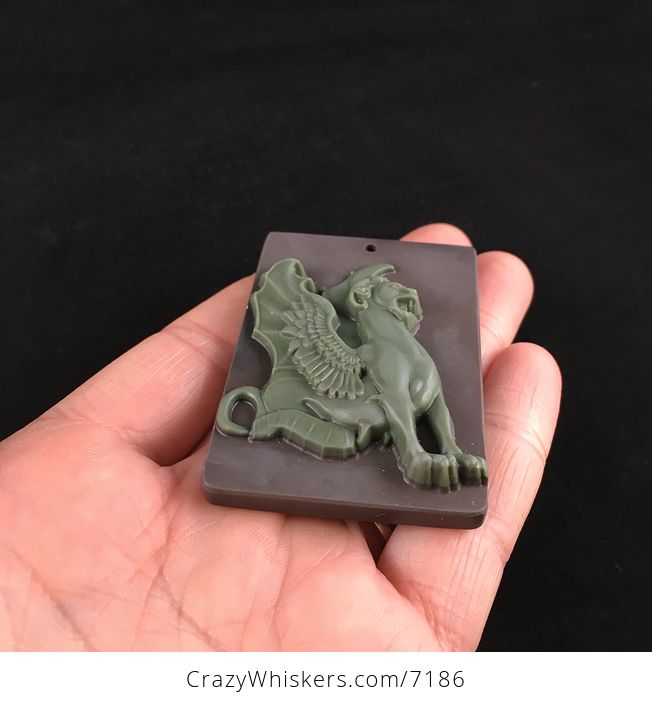 Griffin Gryphon Griffon Carved Ribbon Jasper Stone Pendant Jewelry - #ZDxkw0IlwCU-2