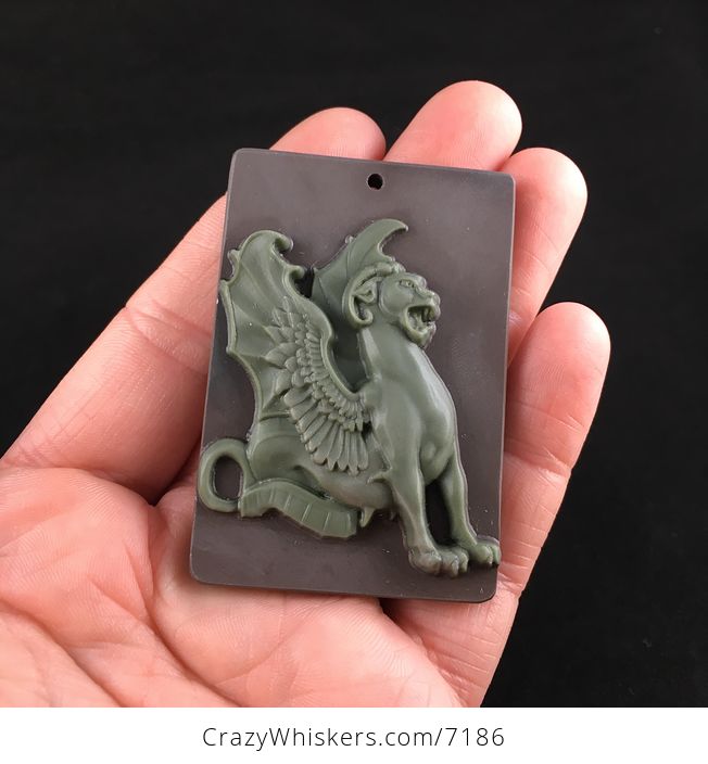 Griffin Gryphon Griffon Carved Ribbon Jasper Stone Pendant Jewelry - #ZDxkw0IlwCU-1