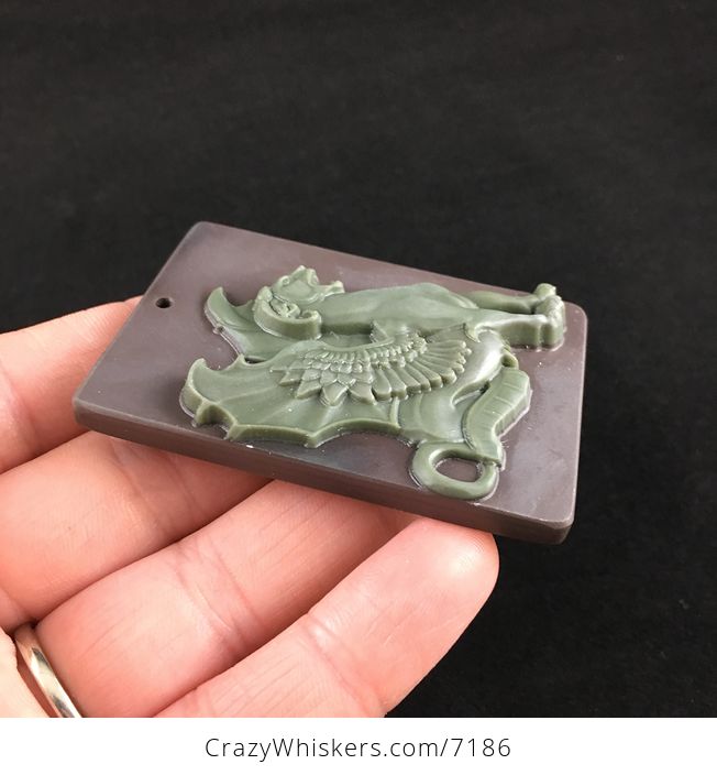 Griffin Gryphon Griffon Carved Ribbon Jasper Stone Pendant Jewelry - #ZDxkw0IlwCU-4
