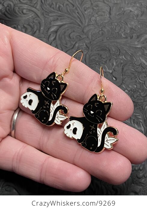 Halloween Black Cat and Skull Witchy Earrings - #GoTDK1IRsyM-3