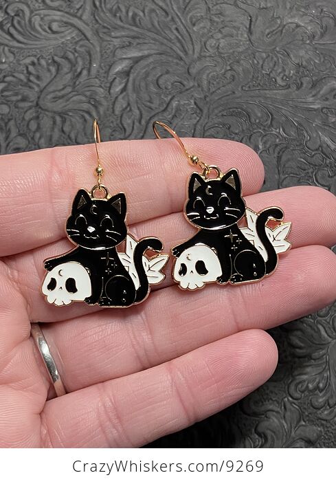 Halloween Black Cat and Skull Witchy Earrings - #GoTDK1IRsyM-1