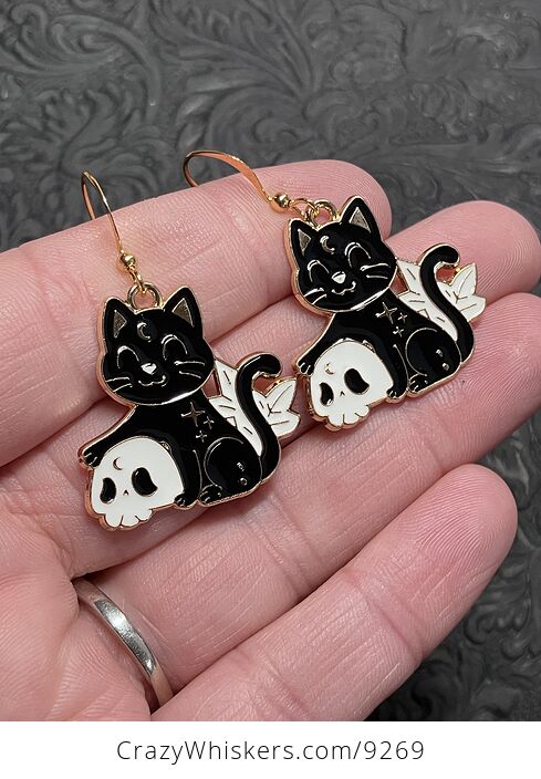 Halloween Black Cat and Skull Witchy Earrings - #GoTDK1IRsyM-2