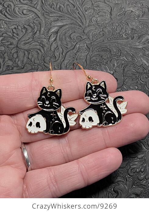 Halloween Black Cat and Skull Witchy Earrings - #GoTDK1IRsyM-4