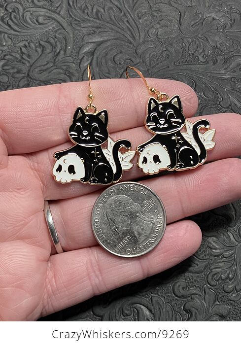 Halloween Black Cat and Skull Witchy Earrings - #GoTDK1IRsyM-5