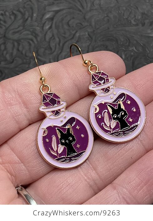 Halloween Black Cat in a Spell Jar Witchy Earrings - #NFzkGFctBsI-2