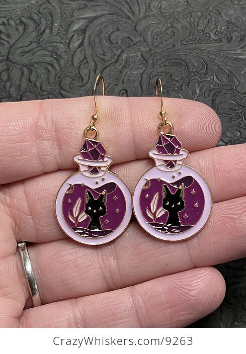 Halloween Black Cat in a Spell Jar Witchy Earrings - #NFzkGFctBsI-1