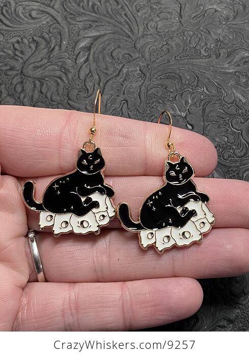 Halloween Black Cat on Skulls Book Witchy Earrings - #sz1wiyyyNXo-1