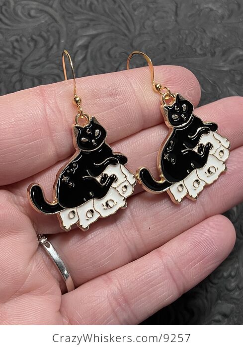 Halloween Black Cat on Skulls Book Witchy Earrings - #sz1wiyyyNXo-2