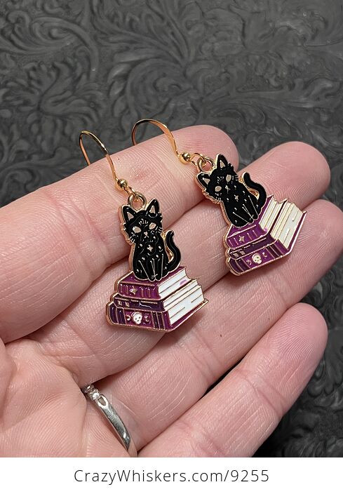 Halloween Black Cat on Spell Book Witchy Earrings - #kXjiRzceJsI-2