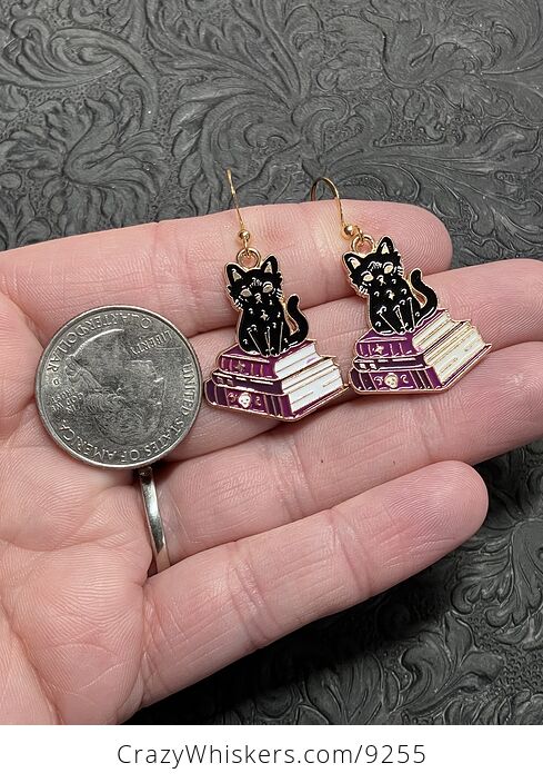 Halloween Black Cat on Spell Book Witchy Earrings - #kXjiRzceJsI-4