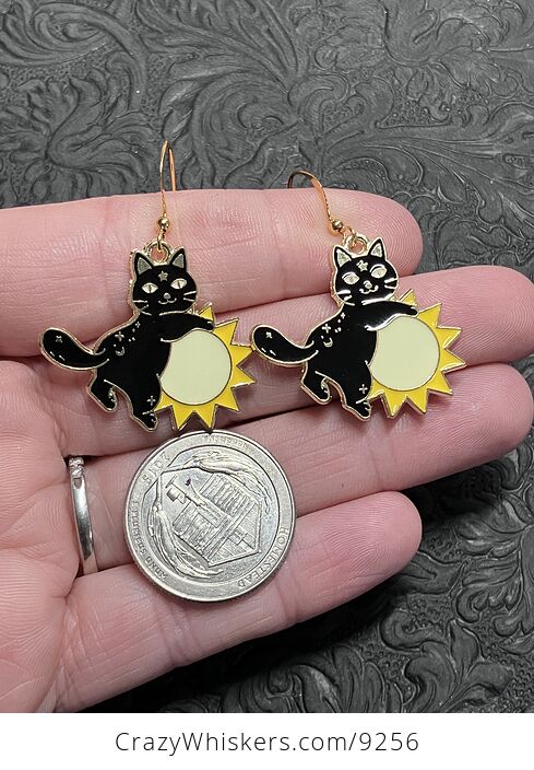 Halloween Black Cat on Sun Witchy Earrings - #dh4RzFRszQo-3