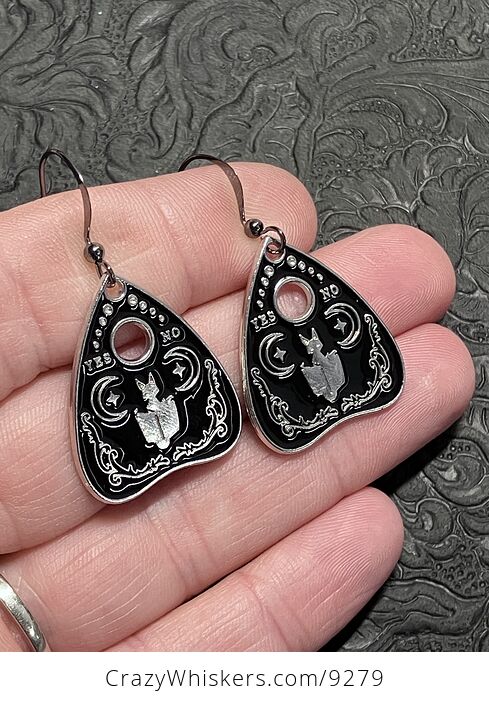 Halloween Black Cat Ouija Board Planchette Kitty Witchy Earrings - #1E2L3noAs0o-2