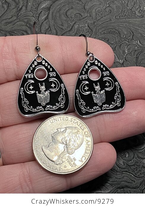 Halloween Black Cat Ouija Board Planchette Kitty Witchy Earrings - #1E2L3noAs0o-4