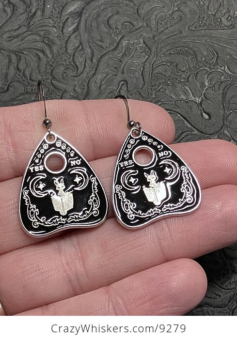 Halloween Black Cat Ouija Board Planchette Kitty Witchy Earrings - #1E2L3noAs0o-3