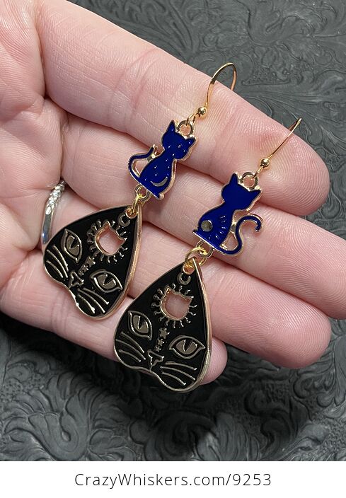 Halloween Black Cat Ouija Planchette and Celestial Kitty Witchy Earrings - #NgsoSgnfqUI-3