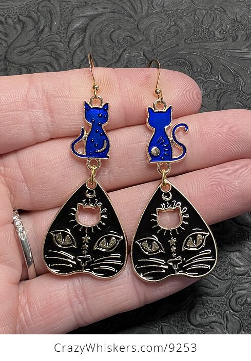 Halloween Black Cat Ouija Planchette and Celestial Kitty Witchy Earrings - #NgsoSgnfqUI-1