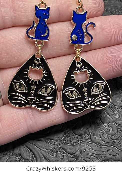 Halloween Black Cat Ouija Planchette and Celestial Kitty Witchy Earrings - #NgsoSgnfqUI-5