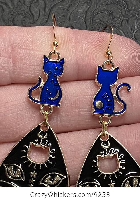 Halloween Black Cat Ouija Planchette and Celestial Kitty Witchy Earrings - #NgsoSgnfqUI-4