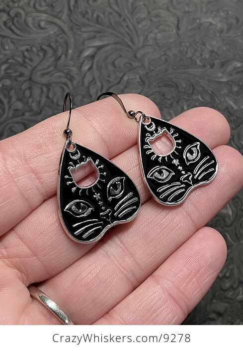 Halloween Black Cat Ouija Planchette Kitty Witchy Earrings - #yFqq0gBsRPg-2