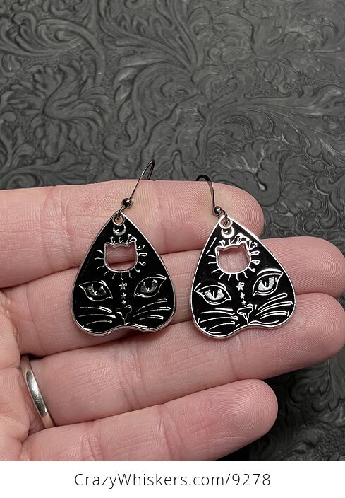 Halloween Black Cat Ouija Planchette Kitty Witchy Earrings - #yFqq0gBsRPg-1