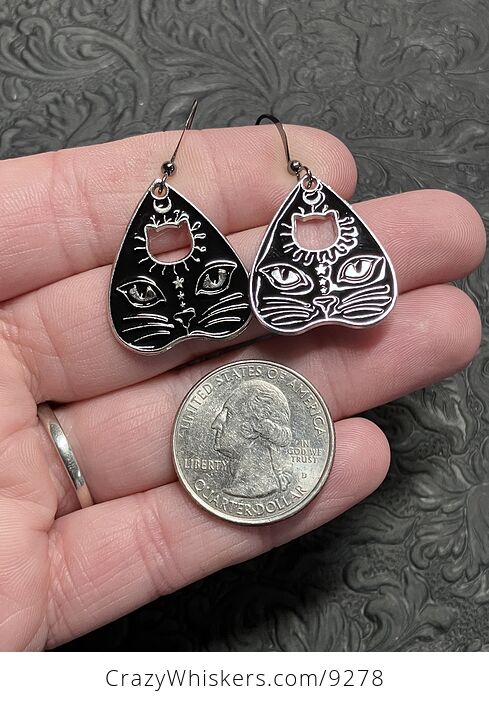 Halloween Black Cat Ouija Planchette Kitty Witchy Earrings - #yFqq0gBsRPg-4