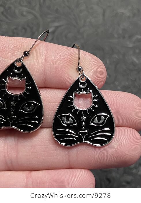 Halloween Black Cat Ouija Planchette Kitty Witchy Earrings - #yFqq0gBsRPg-3