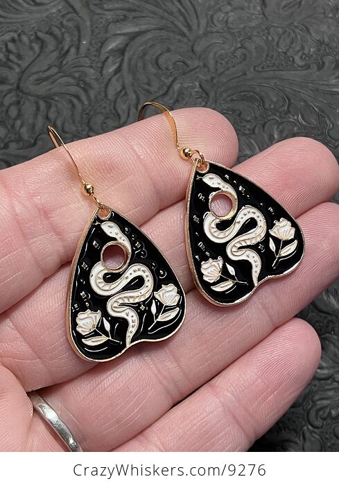 Halloween Ouija Planchette Flower and Serpent Witchy Earrings - #RVaEMAk6W9g-2