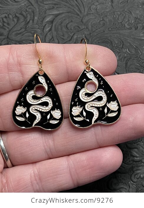 Halloween Ouija Planchette Flower and Serpent Witchy Earrings - #RVaEMAk6W9g-1