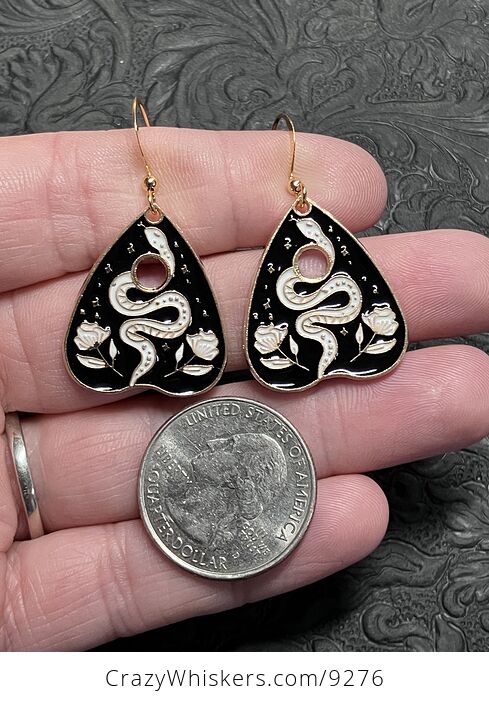 Halloween Ouija Planchette Flower and Serpent Witchy Earrings - #RVaEMAk6W9g-3