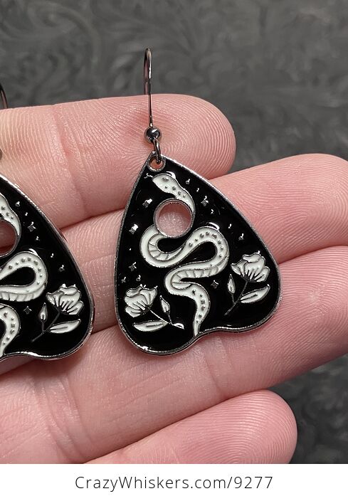 Halloween Ouija Planchette Flower and Snake Witchy Earrings - #SNwnUTfKiXI-2