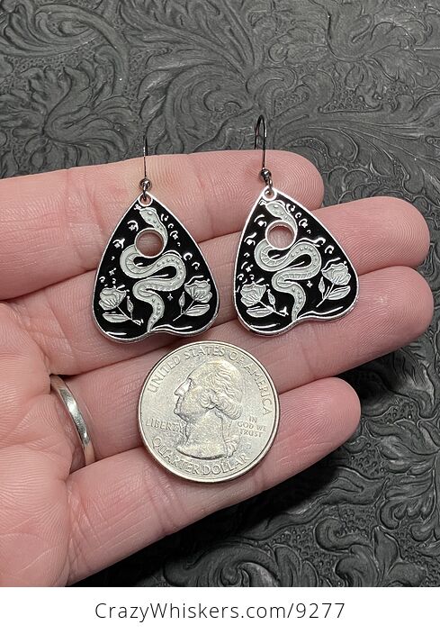 Halloween Ouija Planchette Flower and Snake Witchy Earrings - #SNwnUTfKiXI-4