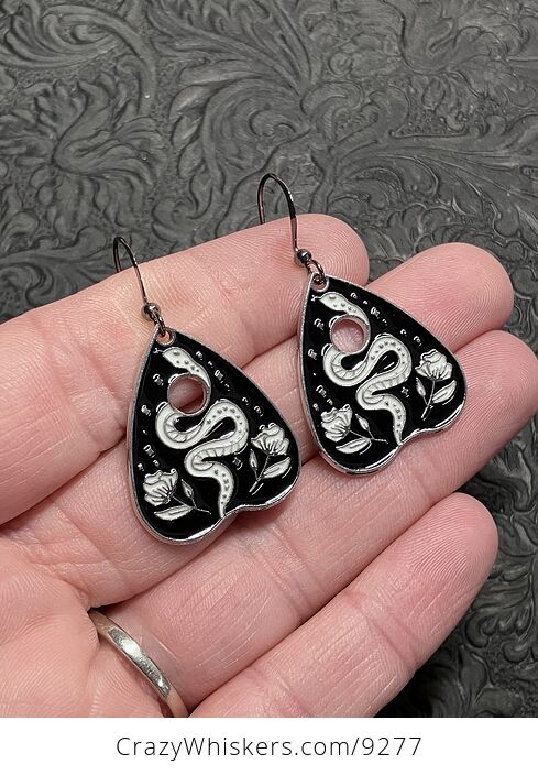 Halloween Ouija Planchette Flower and Snake Witchy Earrings - #SNwnUTfKiXI-3