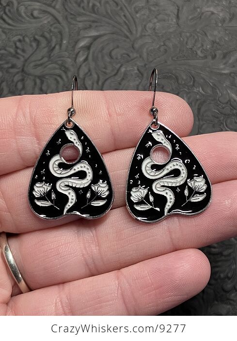 Halloween Ouija Planchette Flower and Snake Witchy Earrings - #SNwnUTfKiXI-1