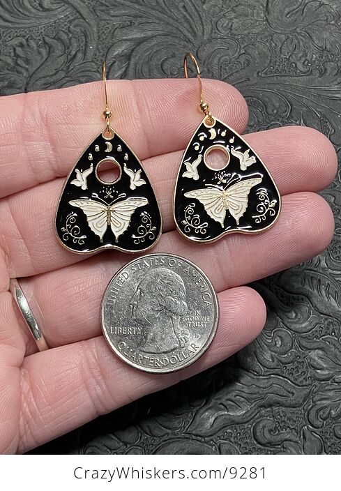 Halloween Ouija Planchette Moth or Butterfly Witchy Earrings - #2Sx8yzNAFrA-3