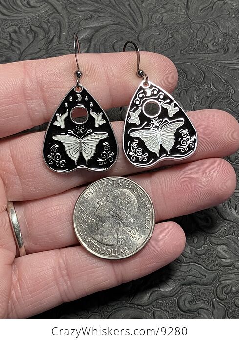 Halloween Ouija Planchette Moth or Butterfly Witchy Earrings - #3A9xAFMIIh4-3