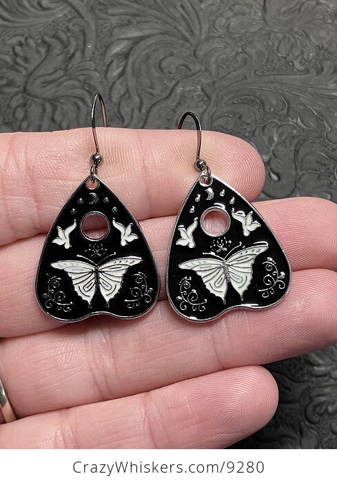 Halloween Ouija Planchette Moth or Butterfly Witchy Earrings - #3A9xAFMIIh4-1