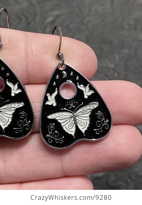 Halloween Ouija Planchette Moth or Butterfly Witchy Earrings - #3A9xAFMIIh4-4