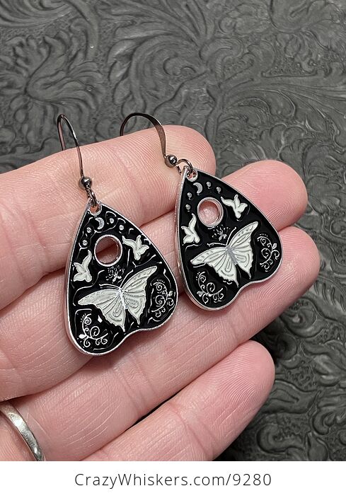 Halloween Ouija Planchette Moth or Butterfly Witchy Earrings - #3A9xAFMIIh4-2