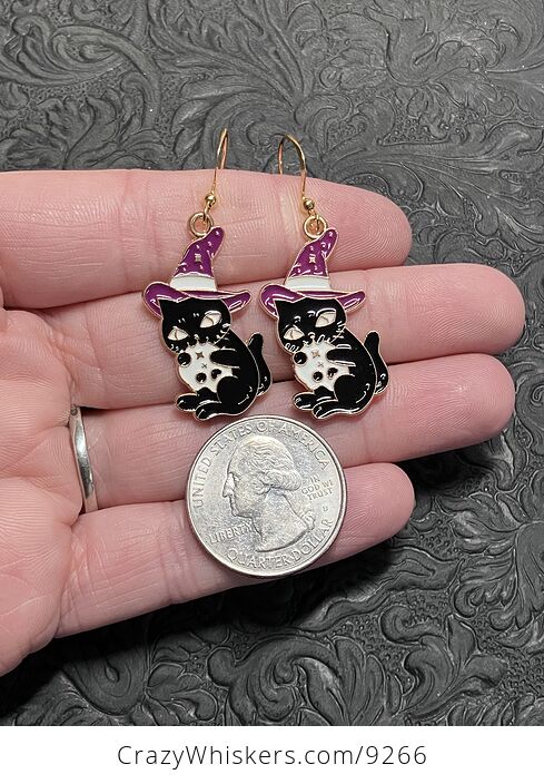 Halloween Witchy Black Cat Hugging Skull Earrings - #7lzjzVQDX8o-4