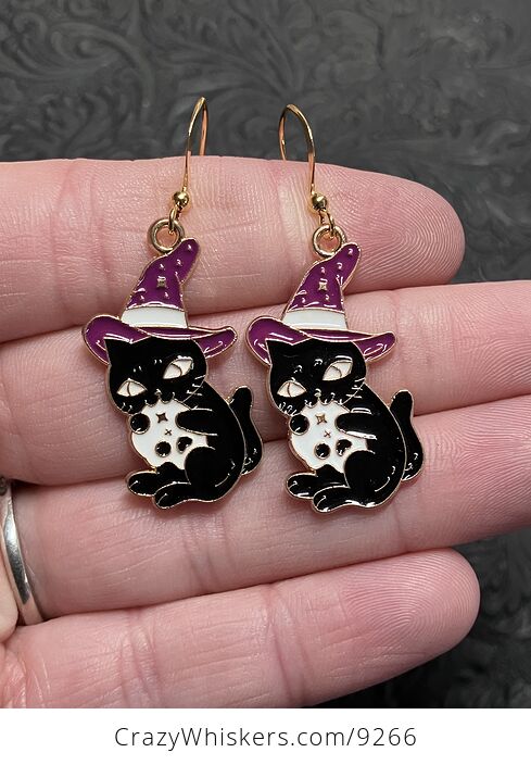 Halloween Witchy Black Cat Hugging Skull Earrings - #7lzjzVQDX8o-1