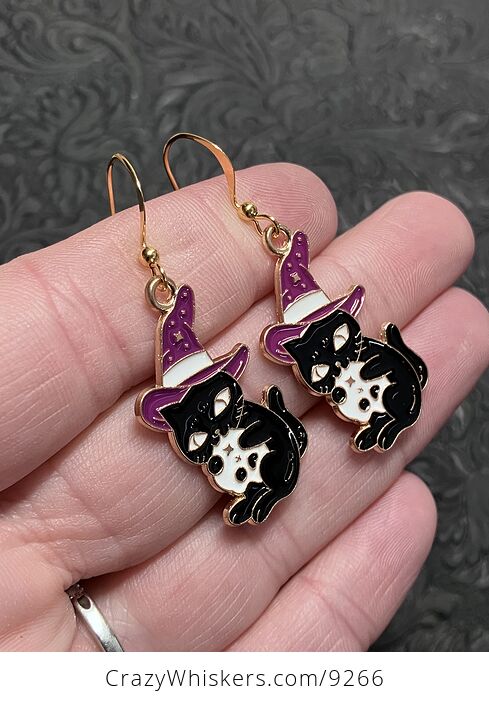 Halloween Witchy Black Cat Hugging Skull Earrings - #7lzjzVQDX8o-3